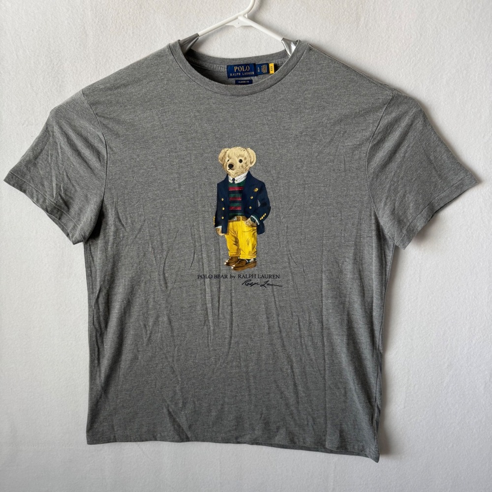 Polo Ralph Lauren Mens Polo Bear‎ T-Shirt Gray Classic Fit Short Sleeve Large